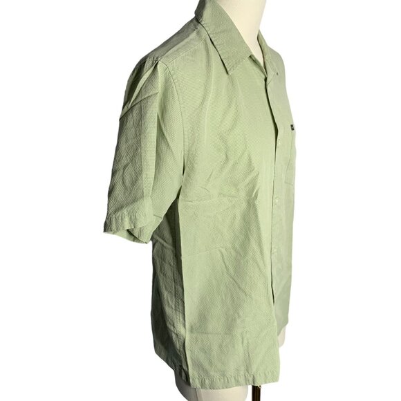 Quiksilver Button Up Camp Shirt S Green Checkered Short Sleeve Pocket Collar - Picture 5 of 6